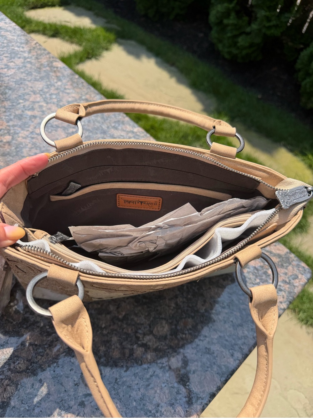 Trinity Ranch Genuine Hair-On Cowhide Collection Concealed Carry Tote - Tan - Picture 14 of 16